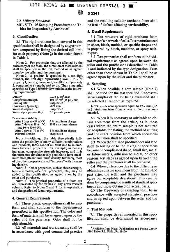 ASTM D2341-81 - Specification for Rigid Urethane Foam (Withdrawn 1988)