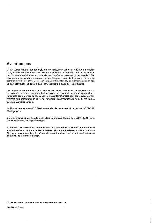 ISO 5800:1987 ISO 5800:1987 - Photographie -- Films négatifs couleur pour prise de vue -- Détermination de la sensibilité ISO - Page 2 preview