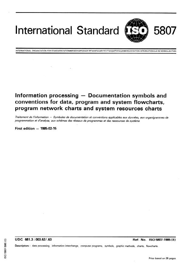 ISO 5807:1985 - Information processing -- Documentation symbols and conventions for data, program and system flowcharts, program network charts and system resources charts