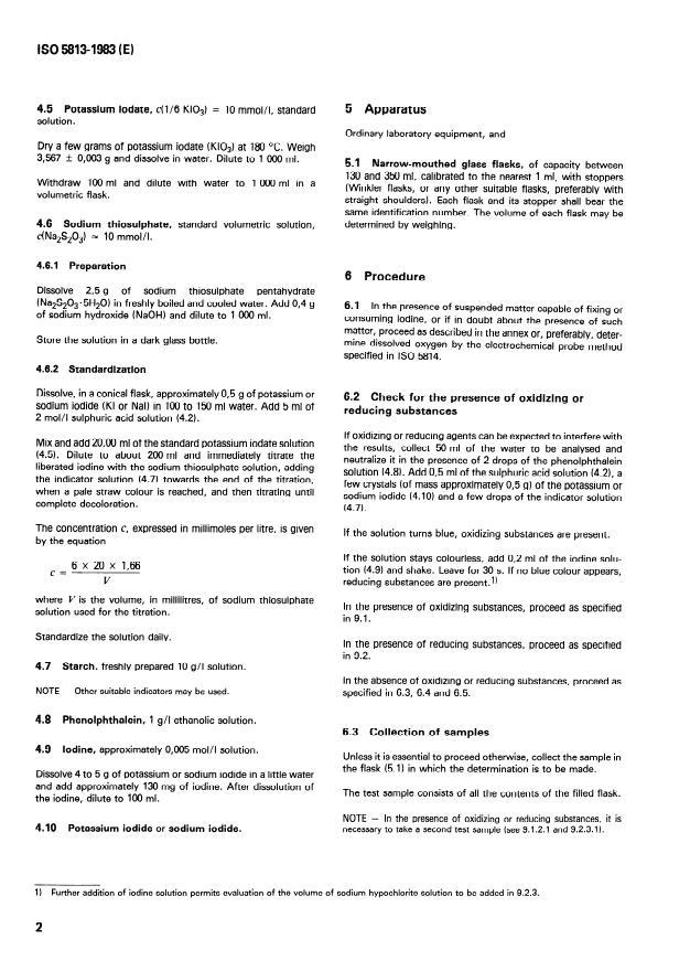 ISO 5813:1983 ISO 5813:1983 - Water quality -- Determination of dissolved oxygen -- Iodometric method - Page 4 preview