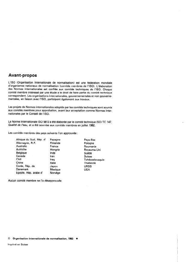 ISO 5813:1983 ISO 5813:1983 - Qualité de l'eau -- Dosage de l'oxygene dissous -- Méthode iodométrique - Page 2 preview