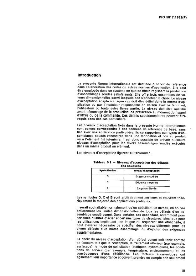 ISO 5817:1992 - Assemblages en acier soudés a l'arc -- Guide des niveaux d'acceptation des défauts