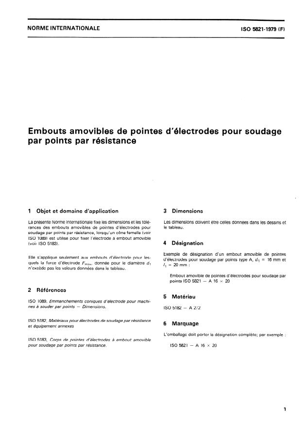 ISO 5821:1979 - Embouts amovibles de pointes d'électrodes pour soudage par points par résistance