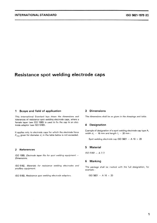 ISO 5821:1979 - Resistance spot welding electrode caps