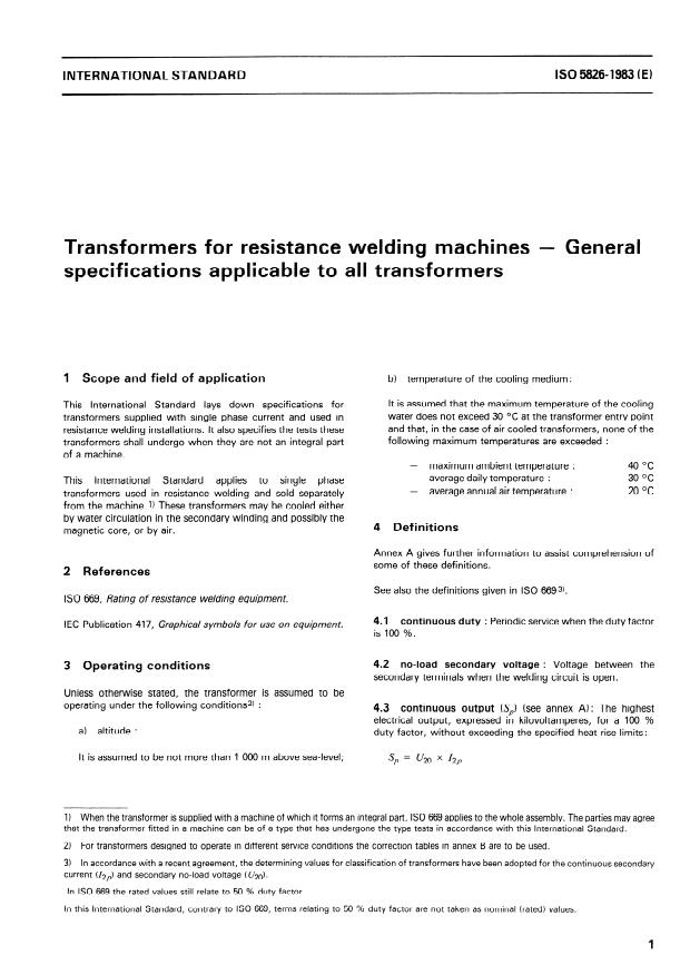 ISO 5826:1983 - Transformers for resistance welding machines -- General specifications applicable to all transformers