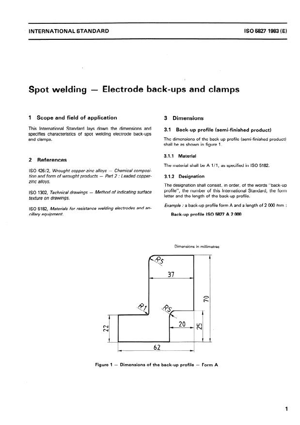ISO 5827:1983 - Spot welding -- Electrode back-ups and clamps