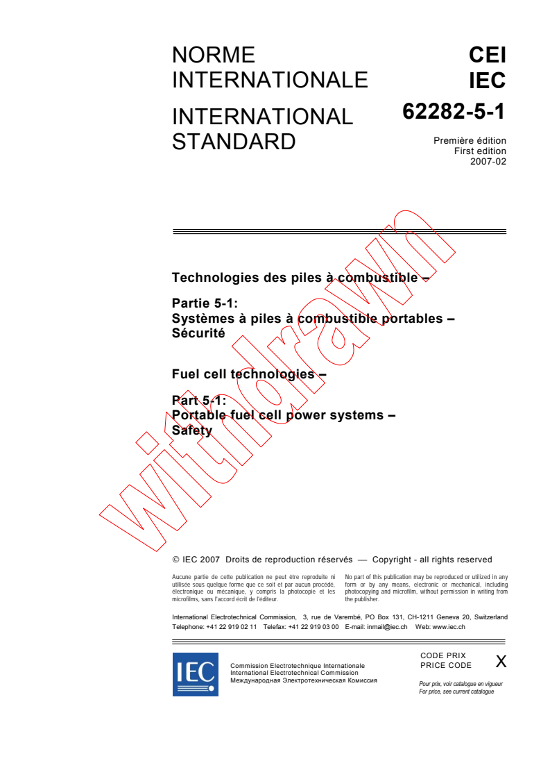 IEC 62282-5-1:2007 - Fuel cell technologies - Part 5-1: Portable fuel cell power systems - Safety
Released:2/23/2007
Isbn:2831890098