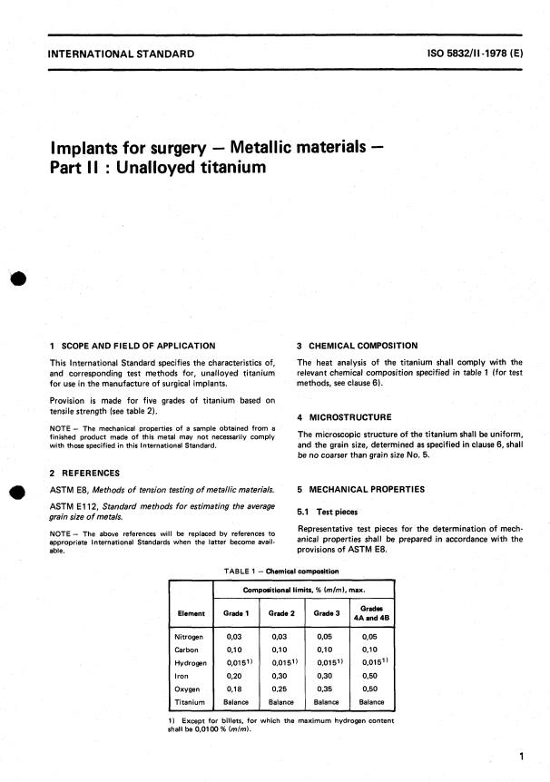 ISO 5832-2:1978 - Implants for surgery -- Metallic materials