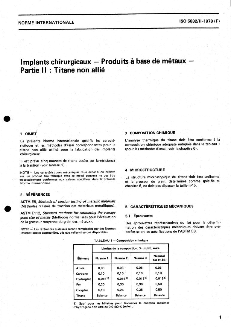 ISO 5832-2:1978 - Implants for surgery — Metallic materials — Part 2: Unalloyed titanium
Released:7/1/1978