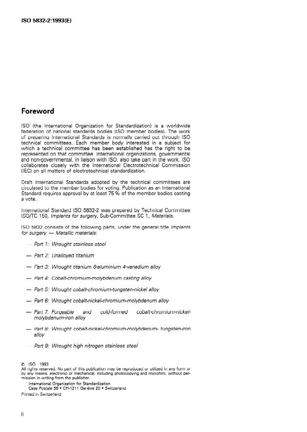 ISO 5832-2:1993 ISO 5832-2:1993 - Implants for surgery -- Metallic materials - Page 2 preview