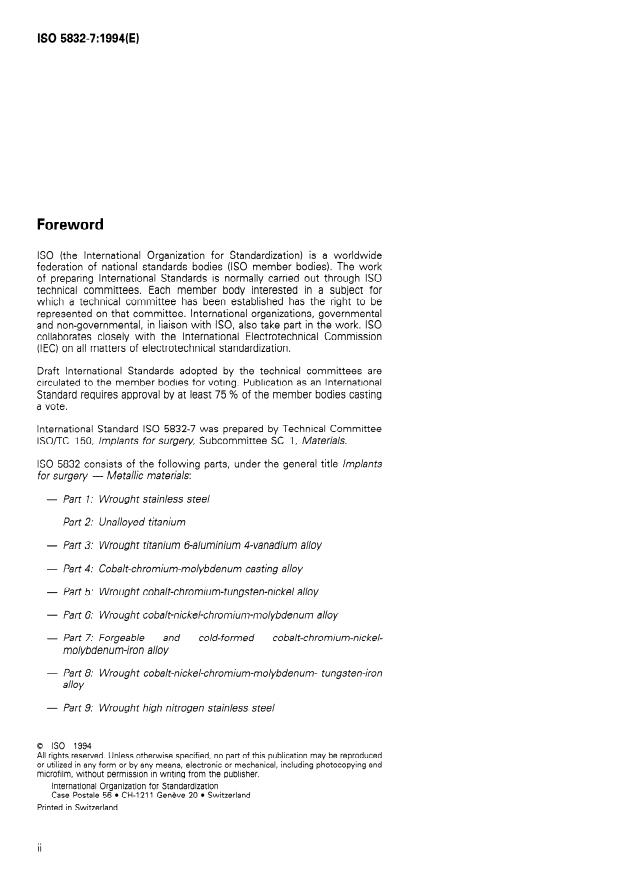 ISO 5832-7:1994 ISO 5832-7:1994 - Implants for surgery -- Metallic materials - Page 2 preview