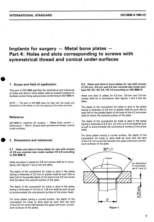 ISO 5836-4:1984 - Implants for surgery -- Metal bone plates