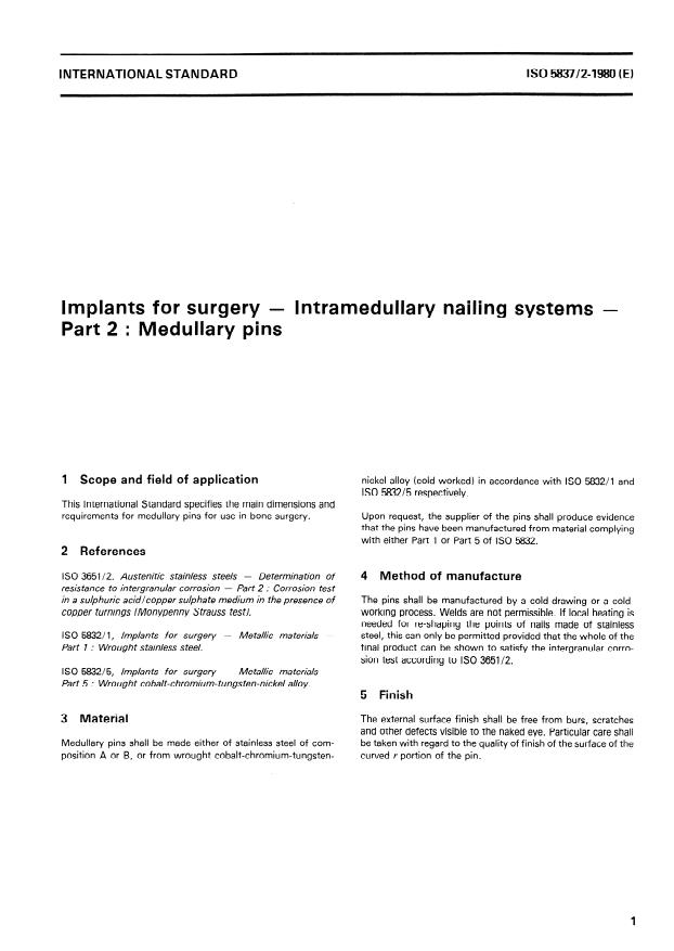 ISO 5837-2:1980 - Implants for surgery -- Intramedullary nailing systems