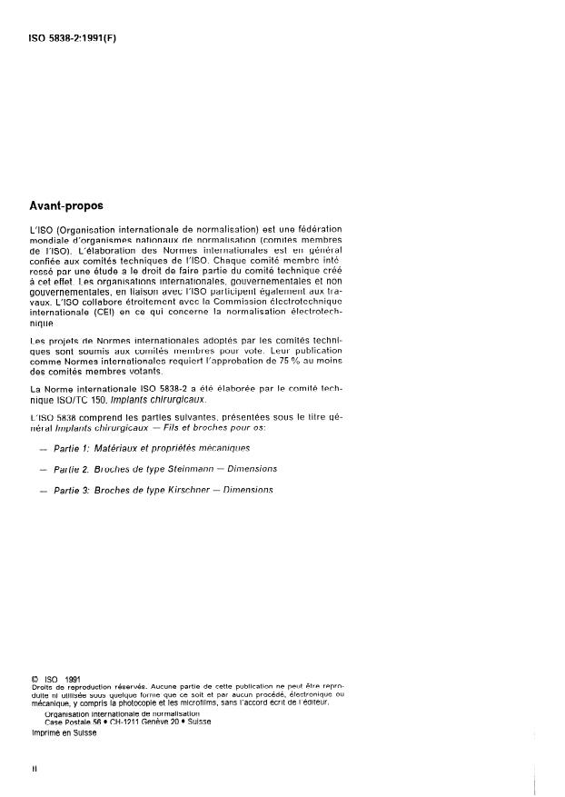 ISO 5838-2:1991 ISO 5838-2:1991 - Implants chirurgicaux -- Fils et broches pour os - Page 2 preview