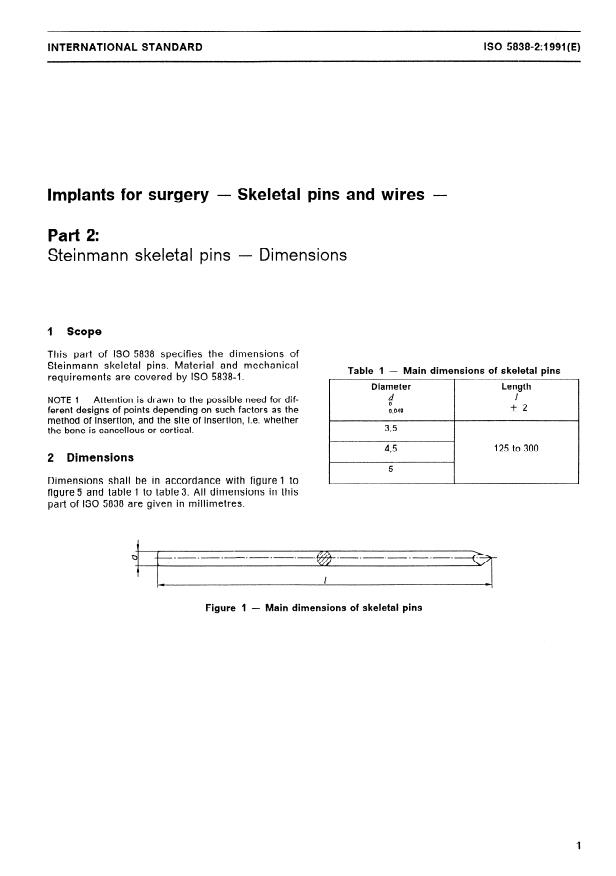 ISO 5838-2:1991 - Implants for surgery -- Skeletal pins and wires