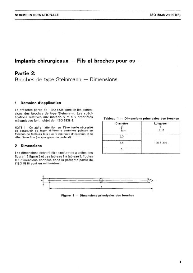 ISO 5838-2:1991 - Implants chirurgicaux -- Fils et broches pour os