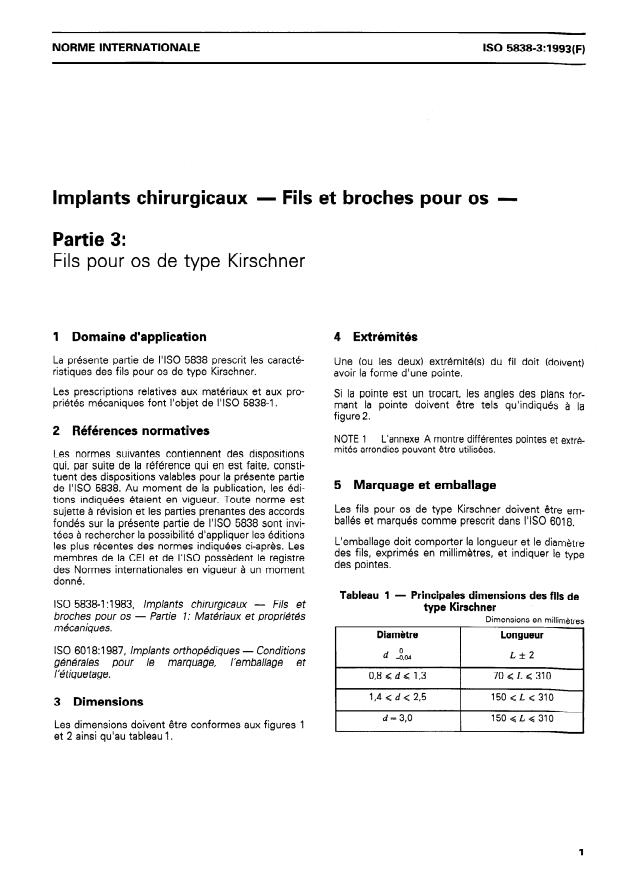 ISO 5838-3:1993 - Implants chirurgicaux -- Fils et broches pour os