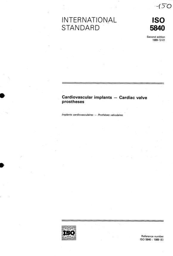 ISO 5840:1989 - Cardiovascular implants -- Cardiac valve prostheses