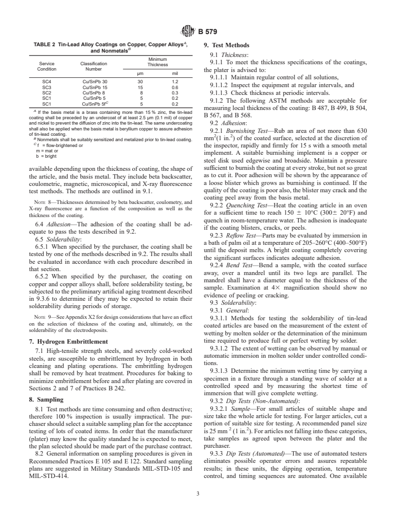 ASTM B579-73(1999) - Standard Specification for Electrodeposited Coatings of Tin-Lead Alloy (Solder Plate)