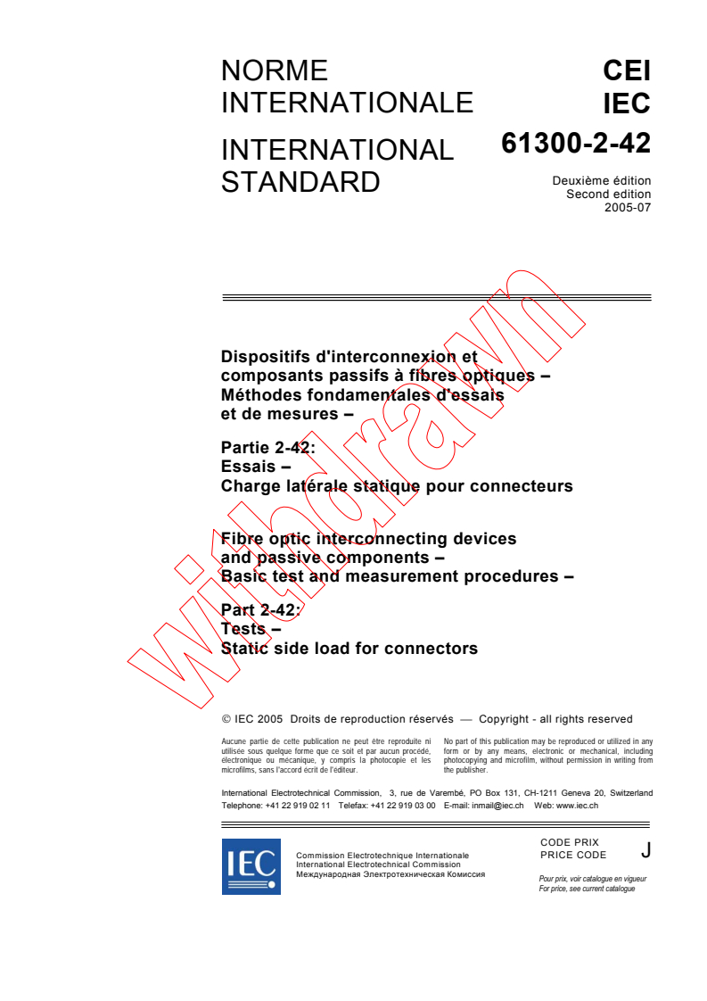 IEC 61300-2-42:2005 - Fibre optic interconnecting devices and passive components - Basic test and measurement procedures - Part 2-42: Tests - Static side load for connectors
Released:7/20/2005
Isbn:2831881153