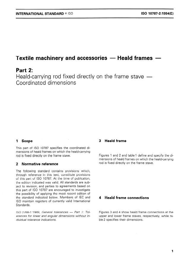 ISO 10787-2:1994 - Textile machinery and accessories -- Heald frames