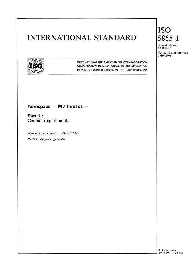 ISO 5855-1:1988 - Aerospace -- MJ threads