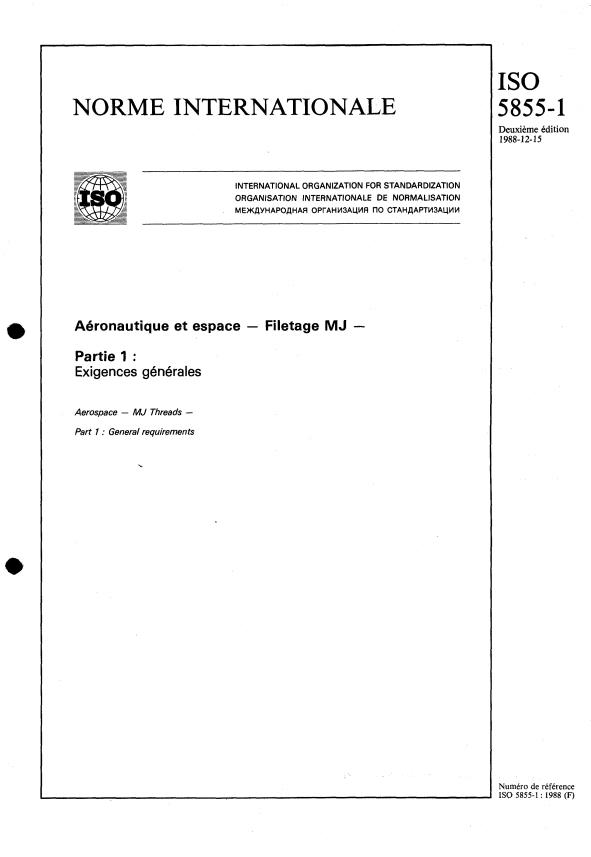 ISO 5855-1:1988 - Aéronautique et espace -- Filetage MJ