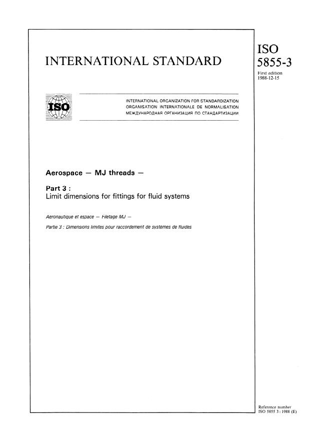 ISO 5855-3:1988 - Aerospace -- MJ threads