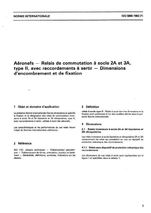 ISO 5866:1983 - Aéronefs -- Relais de commutation a socle 2A et 3A, type II, avec raccordements a sertir -- Dimensions d'encombrement et de fixation