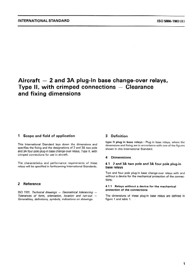 ISO 5866:1983 - Aircraft -- 2 and 3A plug-in base change-over relays, Type II, with crimped connections -- Clearance and fixing dimensions