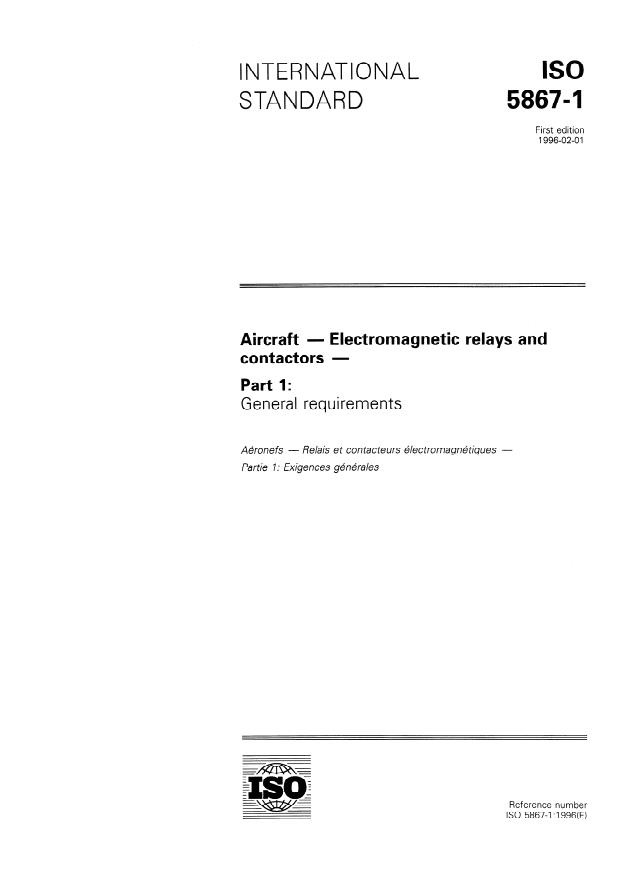 ISO 5867-1:1996 - Aircraft -- Electromagnetic relays and contactors