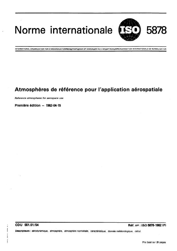 ISO 5878:1982 - Atmospheres de référence pour l'application aérospatiale