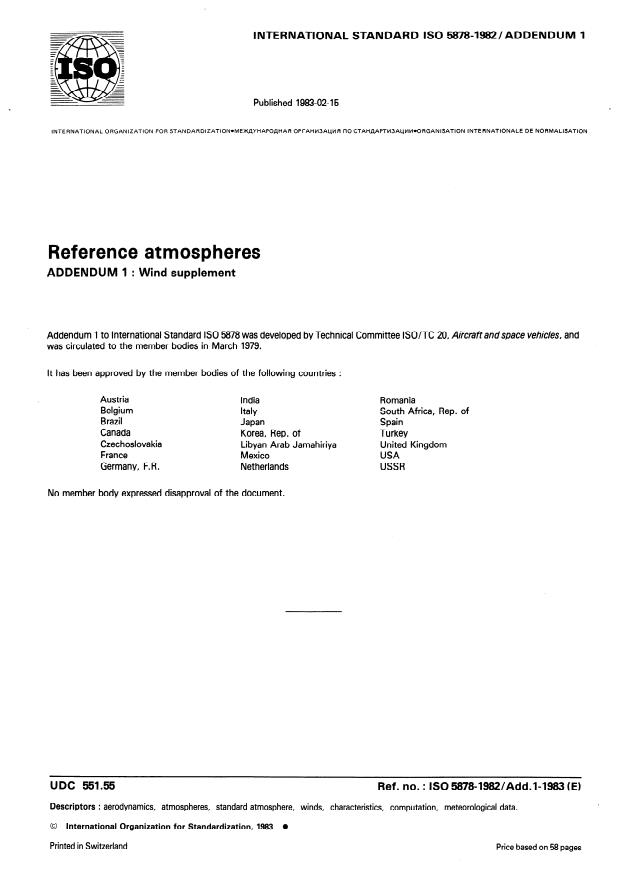 ISO 5878:1982/Add 1:1983 - Supplément "Vent"