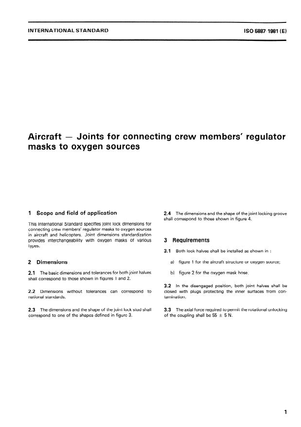 ISO 5887:1981 - Aircraft -- Joints for connecting crew members' regulator masks to oxygen sources