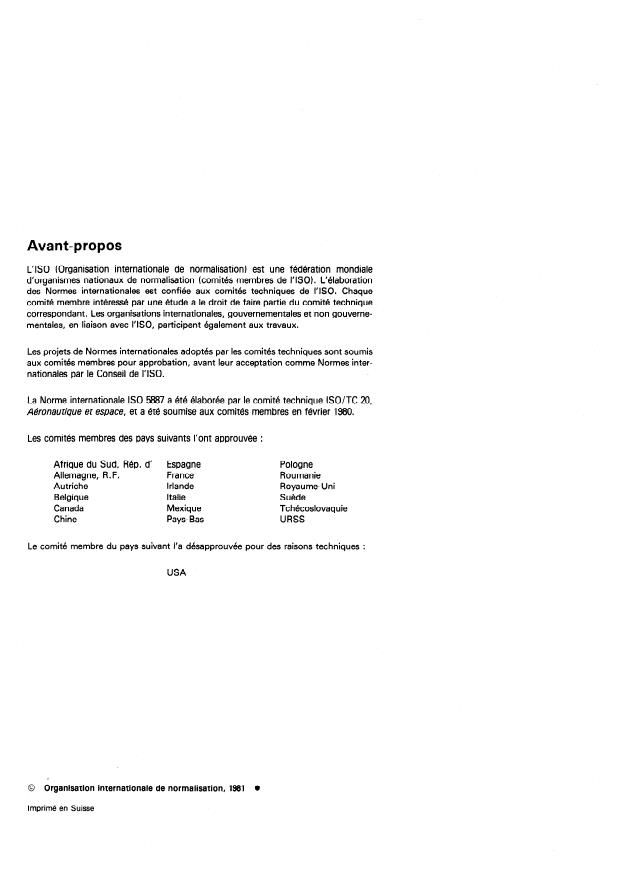 ISO 5887:1981 ISO 5887:1981 - Aéronefs -- Raccord destiné a relier les masques inhalateurs des membres de l'équipage aux sources d'oxygene - Page 2 preview