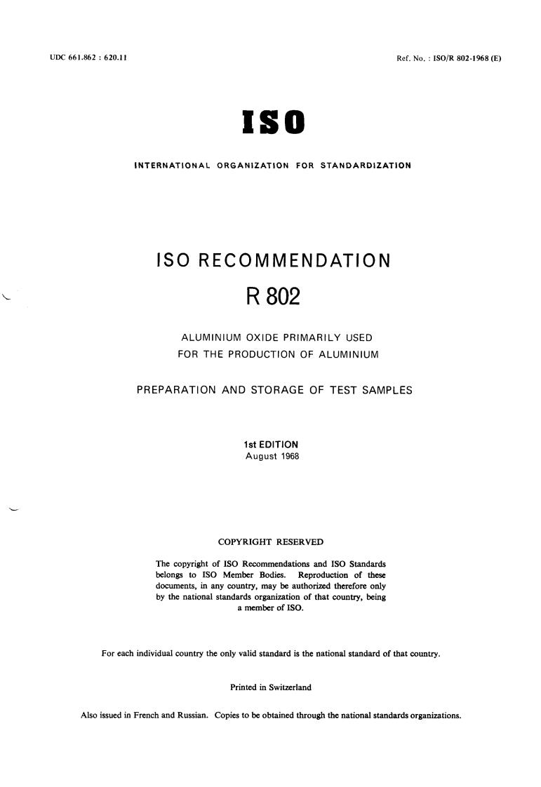 ISO/R 802:1968 - Title missing - Legacy paper document
