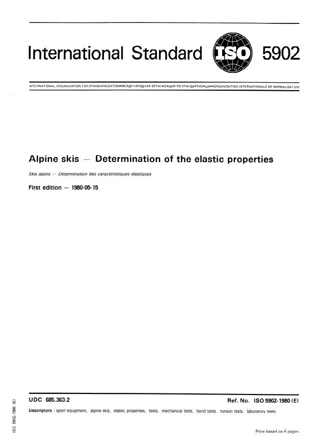 ISO 5902:1980 - Alpine skis -- Determination of the elastic properties