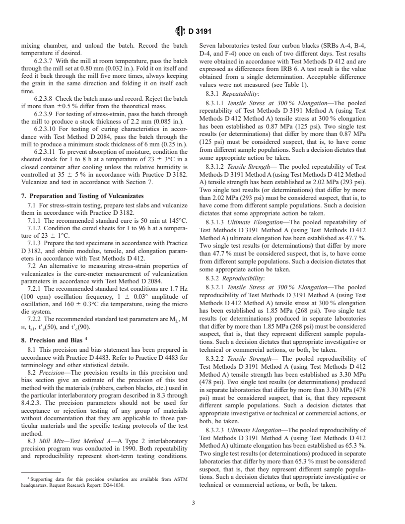 ASTM D3191-00 - Standard Test Methods for Carbon Black in SBR (Styrene-Butadiene-Rubber)-Recipe and Evaluation Procedures