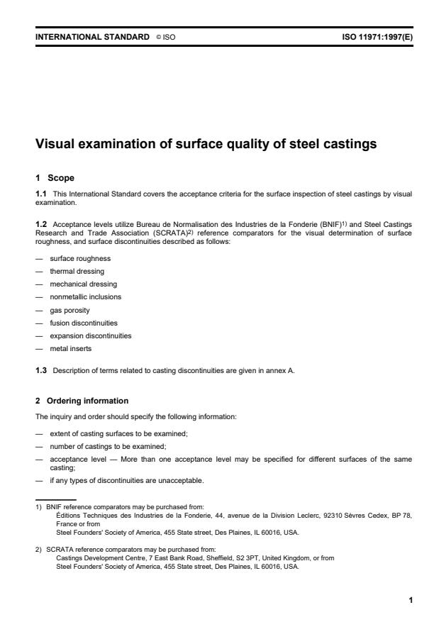 ISO 11971:1997 - Visual examination of surface quality of steel castings