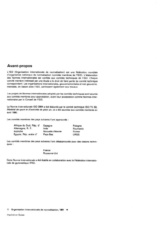 ISO 5904:1981 ISO 5904:1981 - Engins de gymnastique -- Tapis de chute et surfaces pour exercices au sol -- Détermination de la résistance au glissement - Page 2 preview
