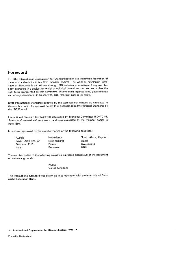 ISO 5904:1981 ISO 5904:1981 - Gymnastic equipment -- Landing mats and surfaces for floor exercises -- Determination of resistance to slipping - Page 2 preview