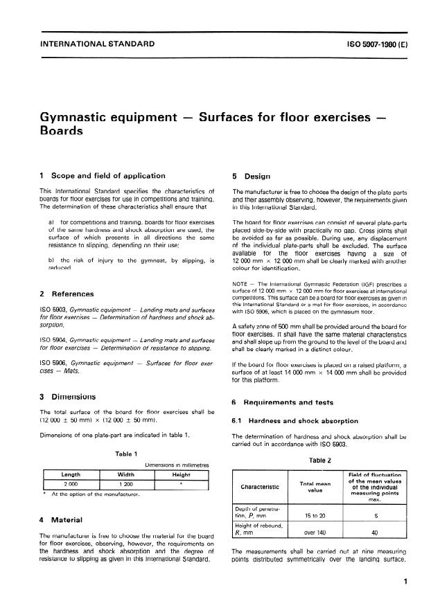 ISO 5907:1980 - Gymnastic equipment -- Surfaces for floor exercises -- Boards
