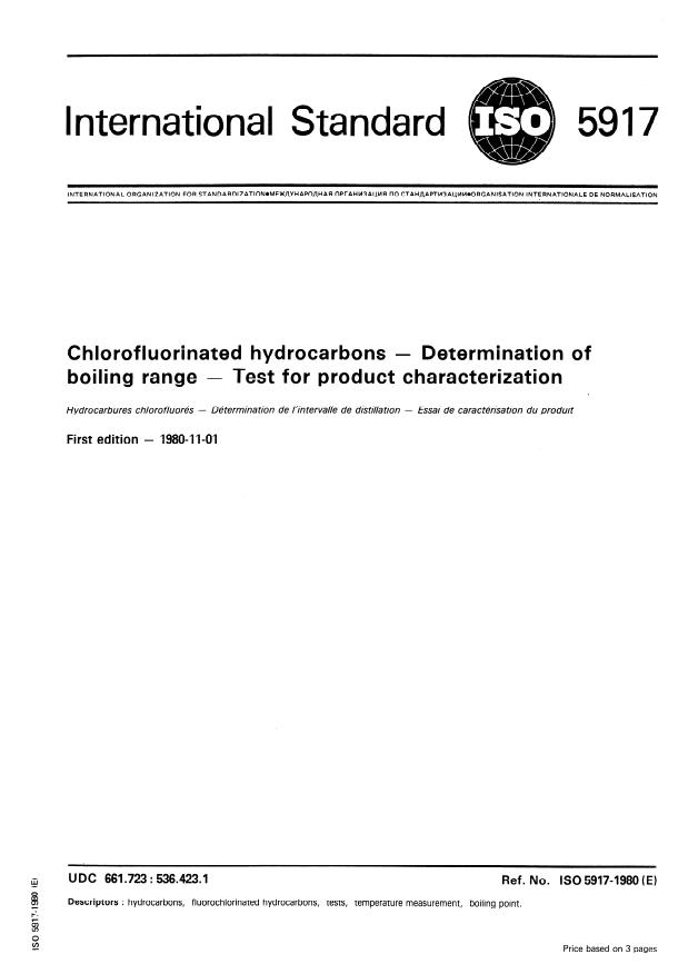 ISO 5917:1980 - Chlorofluorinated hydrocarbons -- Determination of boiling range -- Test for product characterization