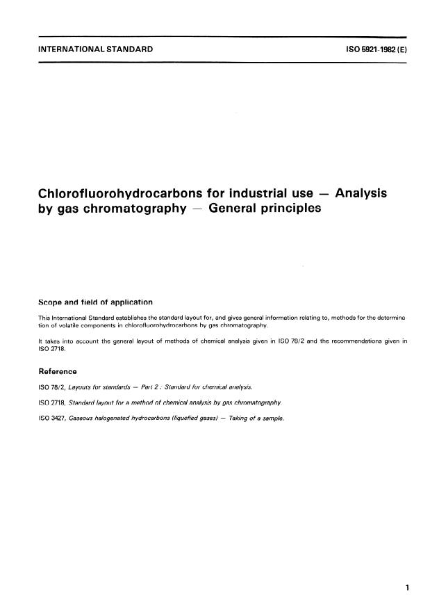 ISO 5921:1982 - Chlorofluorohydrocarbons for industrial use -- Analysis by gas chromatography -- General principles