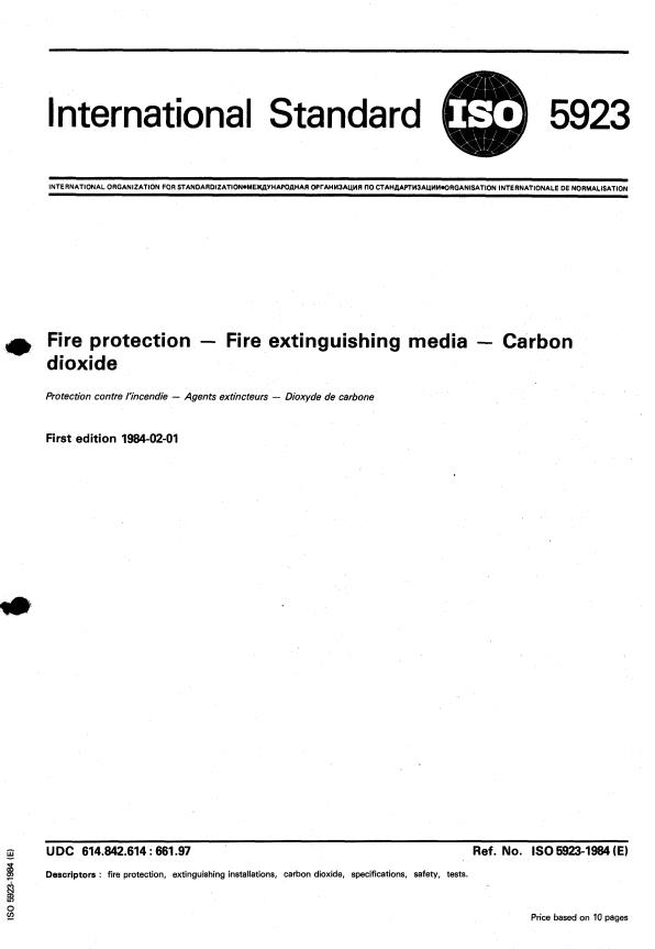 ISO 5923:1984 - Fire protection -- Fire extinguishing media -- Carbon dioxide