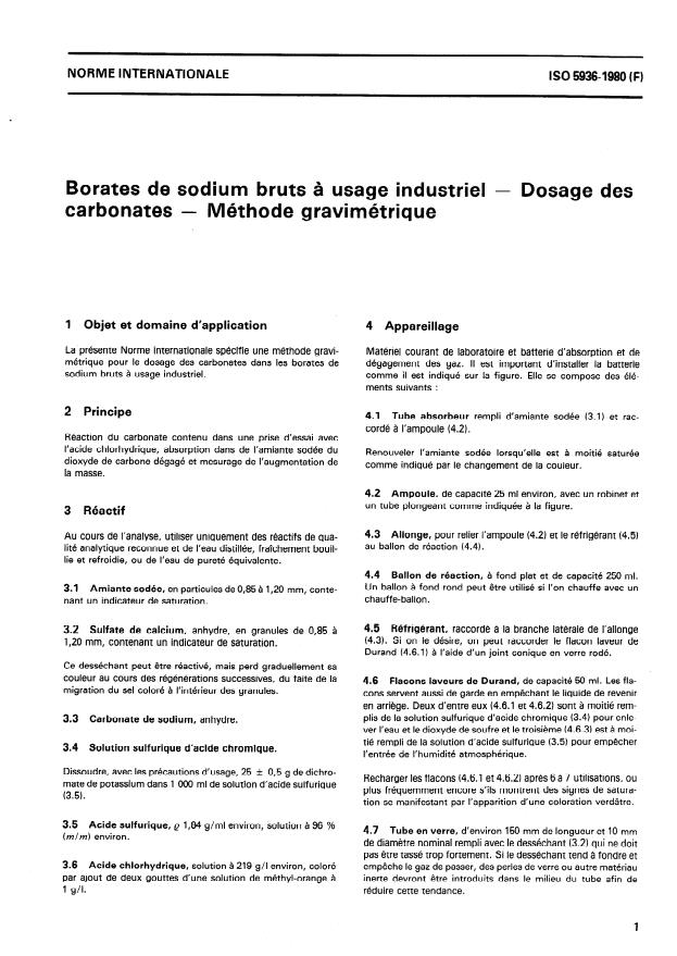ISO 5936:1980 - Borates de sodium bruts a usage industriel -- Dosage des carbonates -- Méthode gravimétrique