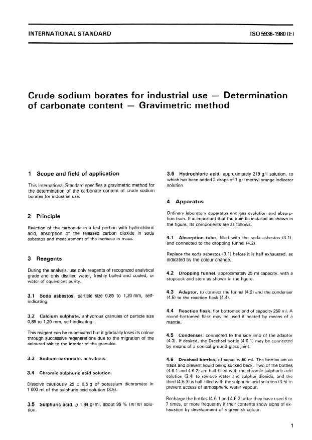 ISO 5936:1980 - Crude sodium borates for industrial use -- Determination of carbonate content -- Gravimetric method