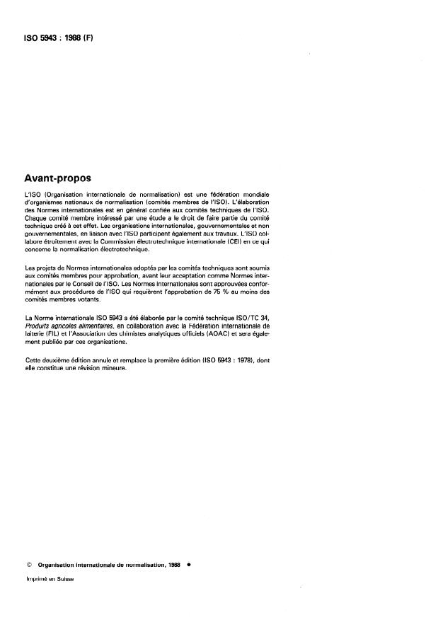 ISO 5943:1988 ISO 5943:1988 - Fromages et fromages fondus -- Détermination de la teneur en chlorures -- Méthode par titrage potentiométrique - Page 2 preview