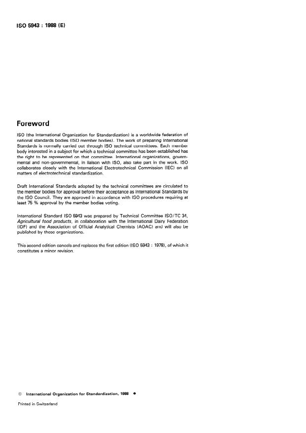 ISO 5943:1988 ISO 5943:1988 - Cheese and processed cheese products -- Determination of chloride content -- Potentiometric titration method - Page 2 preview