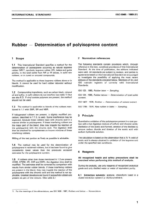 ISO 5945:1989 - Rubber -- Determination of polyisoprene content